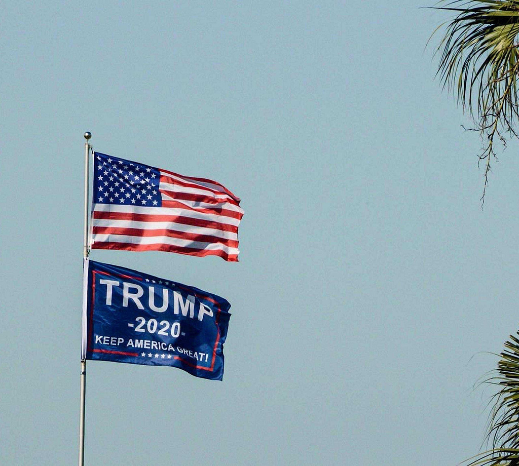 USA Flag with a 2020 pro-Trump flag